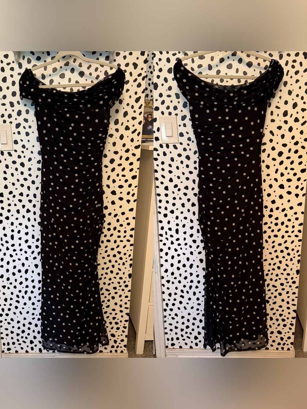 Abercrombie & Fitch Mesh Maxi Polka Dot Off The Shoulder Dress - Picture 3 of 7